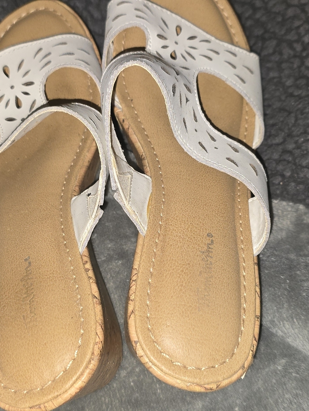 Thom McAn White Laser-Cut Slide Sandals